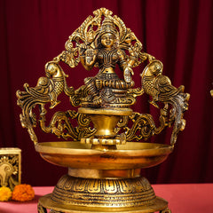 Brass Ganesha And Lakshmi Urli/Diya Set (13.5 Inch)
