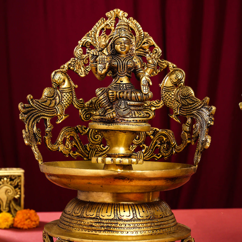 Brass Ganesha And Lakshmi Urli/Diya Set (13.5 Inch)