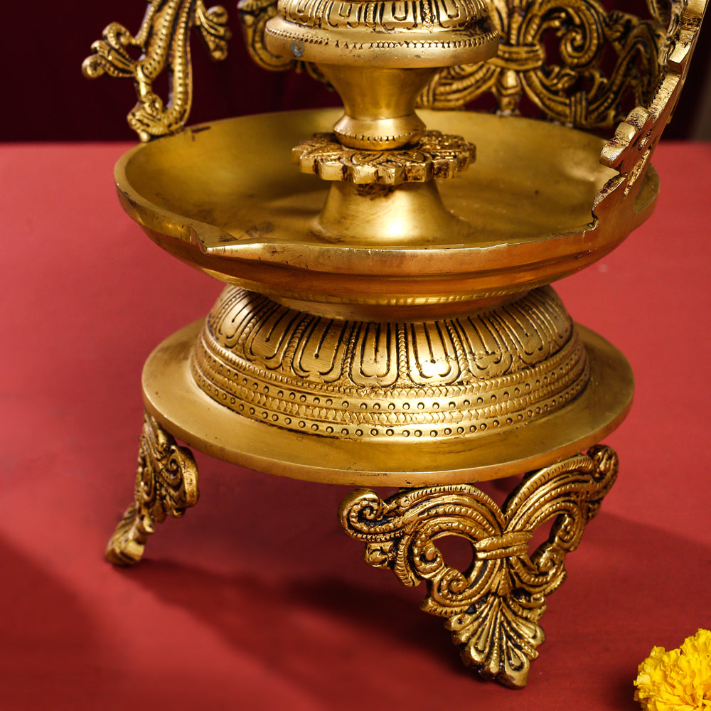 Brass Ganesha And Lakshmi Urli/Diya Set (13.5 Inch)