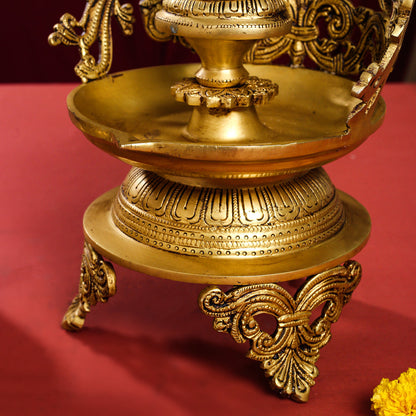 Brass Ganesha And Lakshmi Urli/Diya Set (13.5 Inch)
