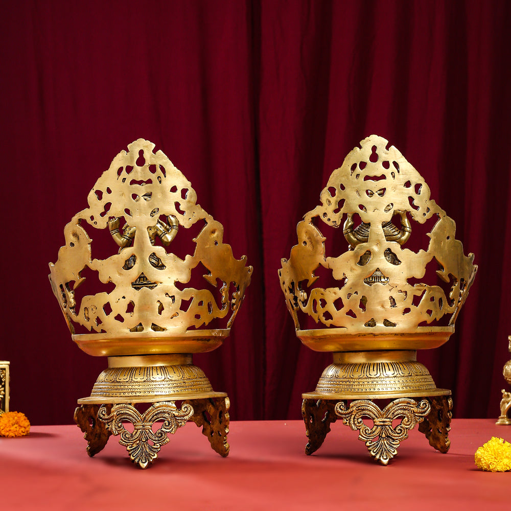 Brass Ganesha And Lakshmi Urli/Diya Set (13.5 Inch)