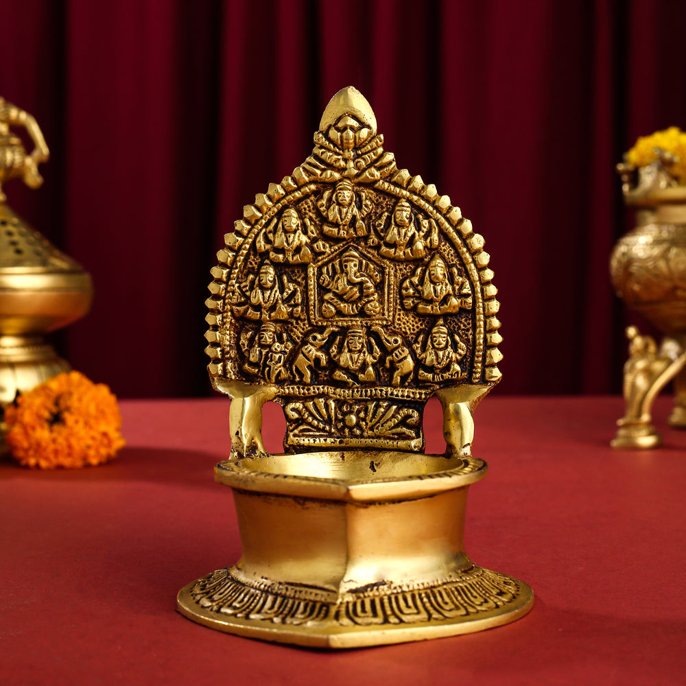 Brass Ashtalakshmi Ganesha Diya (5.2 Inch)