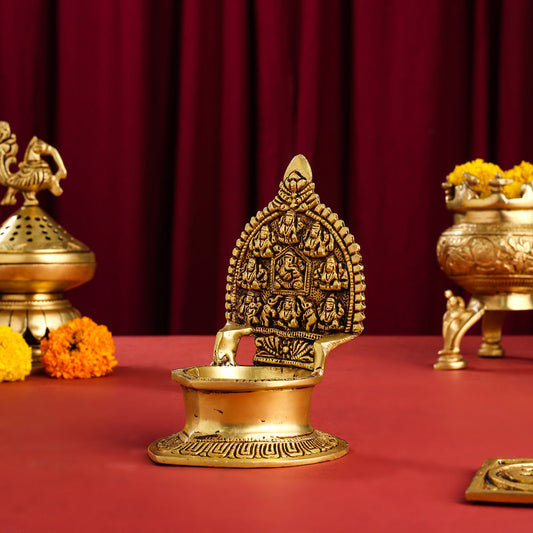 Brass Ashtalakshmi Ganesha Diya (5.2 Inch)