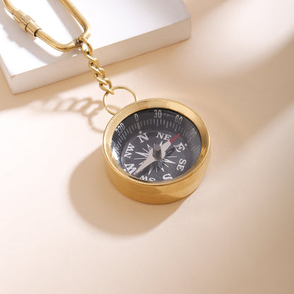 Brass Compass Keychain With Box