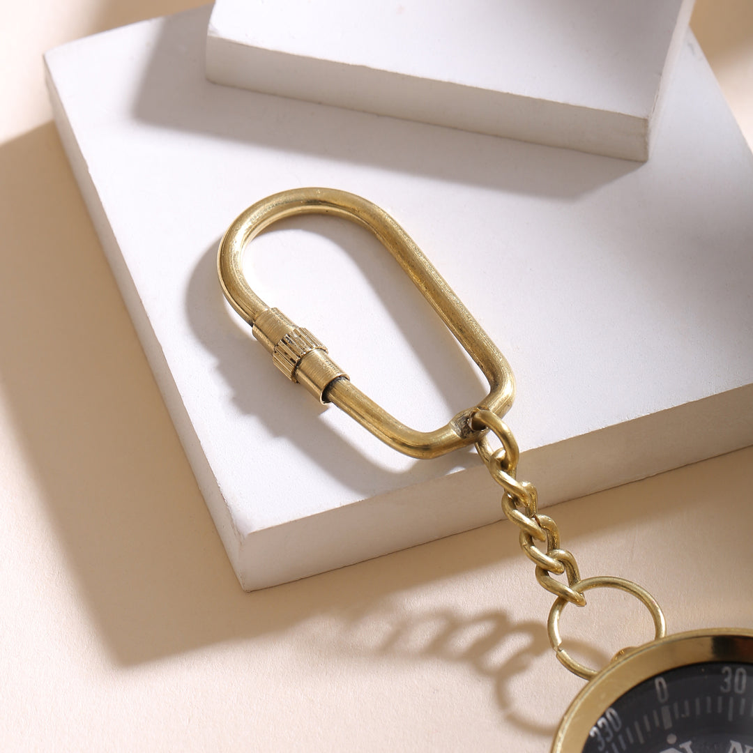 Brass Compass Keychain With Box