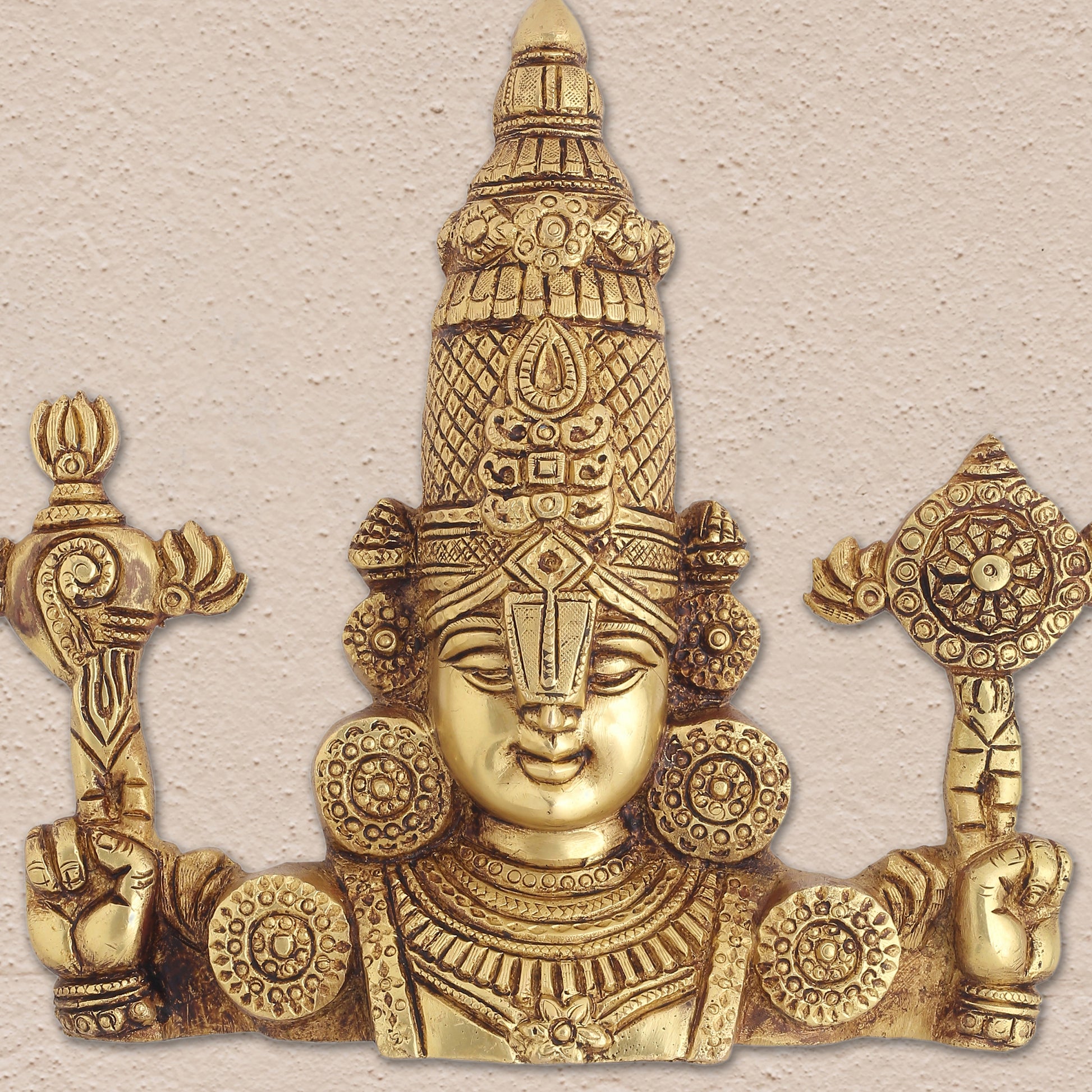 Brass Tirupati Balaji/Venkateshwar Face Wall Hanging (9 Inch)