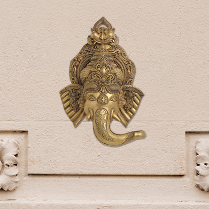 BRASS GANESHA FACE WITH BELL WALL HANGING (18 Inch)