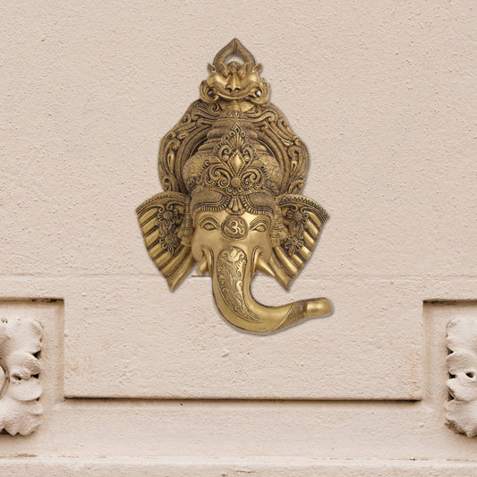 BRASS GANESHA FACE WITH BELL WALL HANGING (18 Inch)