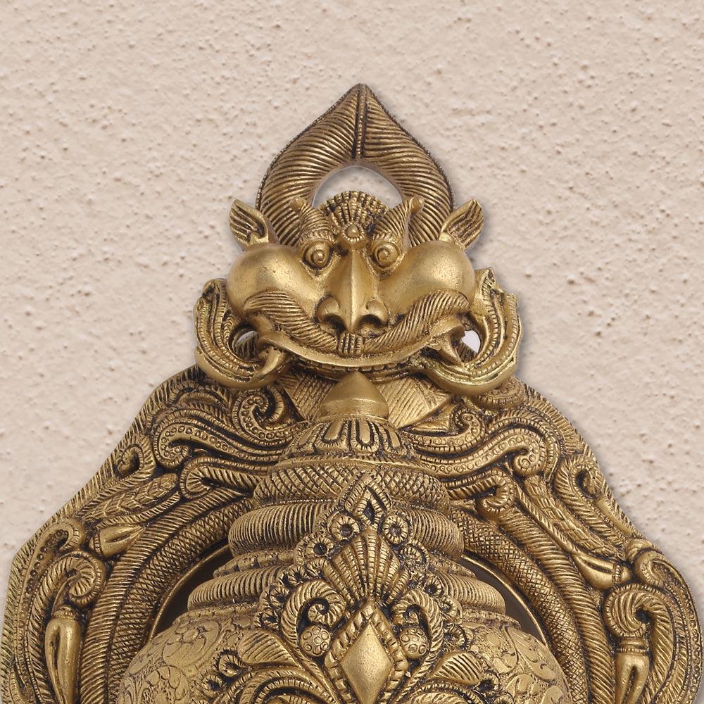 BRASS GANESHA FACE WITH BELL WALL HANGING (18 Inch)