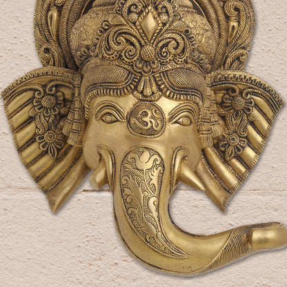 BRASS GANESHA FACE WITH BELL WALL HANGING (18 Inch)