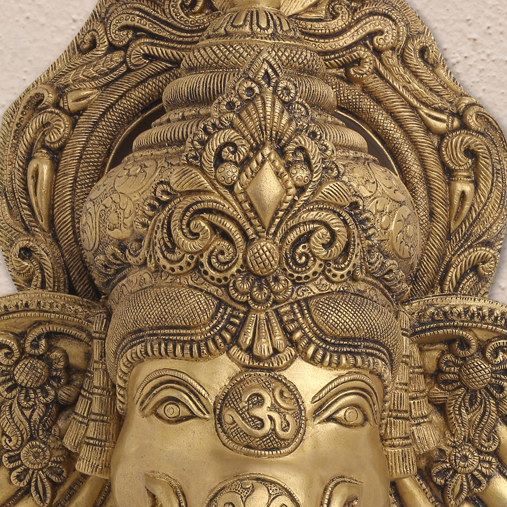 BRASS GANESHA FACE WITH BELL WALL HANGING (18 Inch)