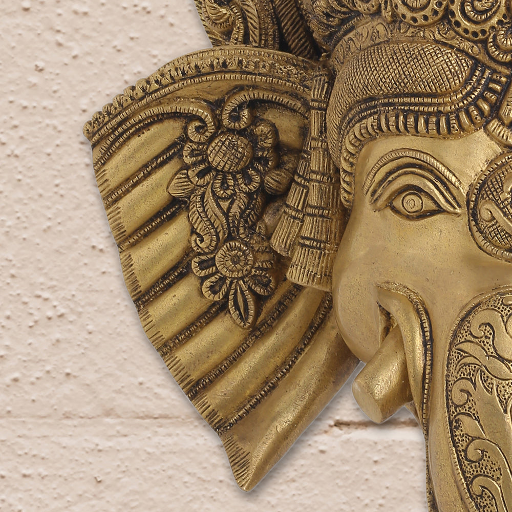 BRASS GANESHA FACE WITH BELL WALL HANGING (18 Inch)