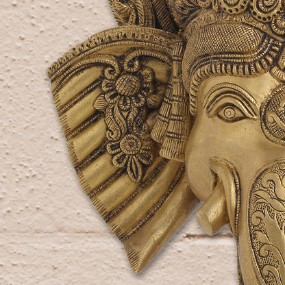 BRASS GANESHA FACE WITH BELL WALL HANGING (18 Inch)