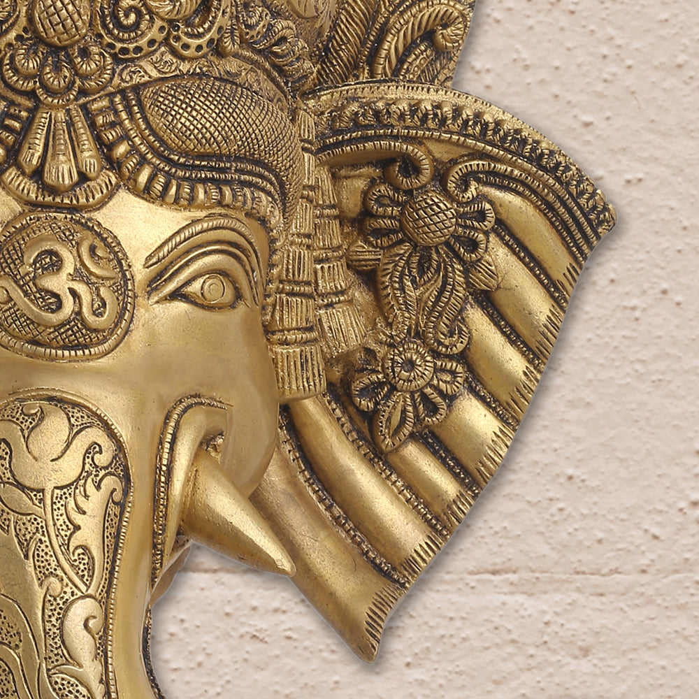 BRASS GANESHA FACE WITH BELL WALL HANGING (18 Inch)