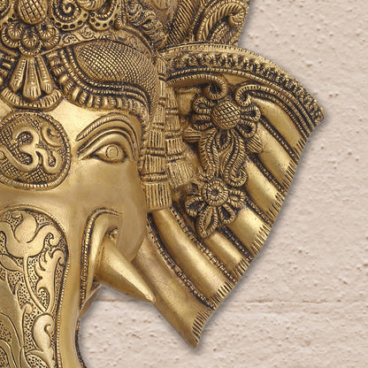 BRASS GANESHA FACE WITH BELL WALL HANGING (18 Inch)