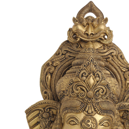 BRASS GANESHA FACE WITH BELL WALL HANGING (18 Inch)