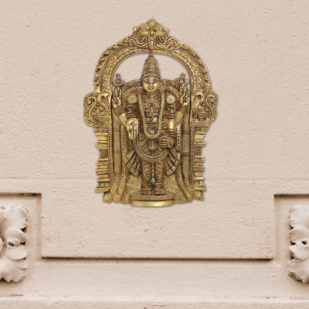 Brass Tirupati Balaji/Venkateshwar Idol Wall Hanging In Frame (19.5 Inch)