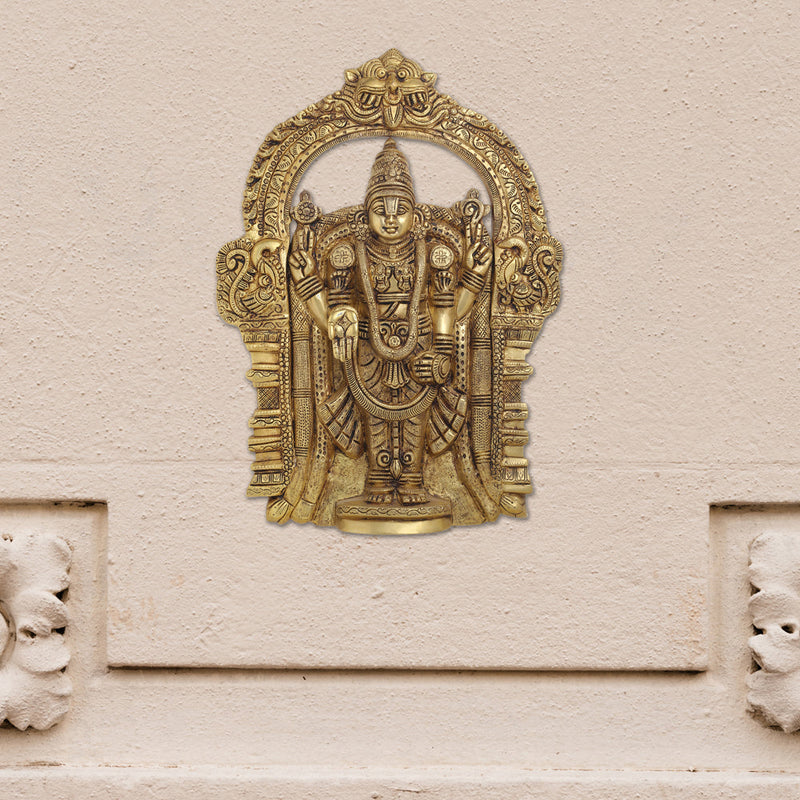 Brass Tirupati Balaji/Venkateshwar Idol Wall Hanging In Frame (19.5 Inch)
