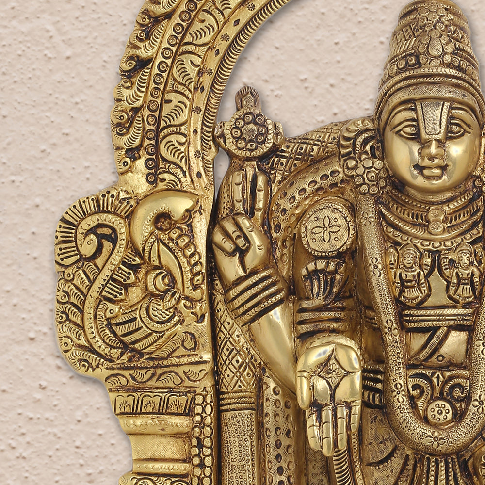 Brass Tirupati Balaji/Venkateshwar Idol Wall Hanging In Frame (19.5 Inch)
