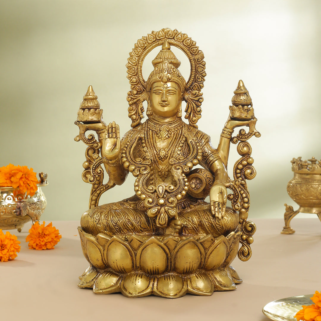 Brass Goddess Lotus Lakshmi Idol (12 Inch)