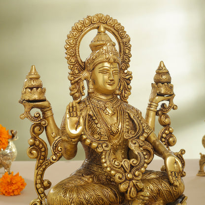 Brass Goddess Lotus Lakshmi Idol (12 Inch)