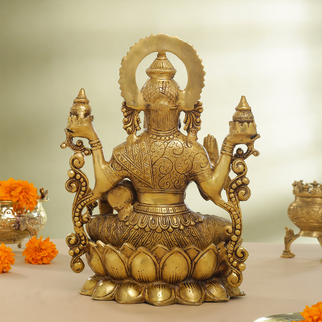 Brass Goddess Lotus Lakshmi Idol (12 Inch)