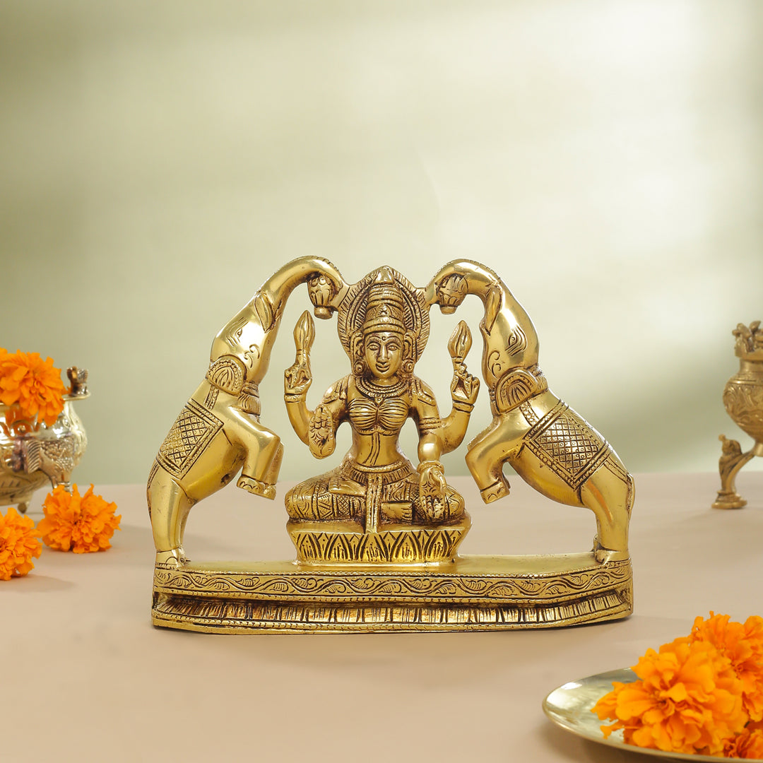 Brass Goddess Gaja Lakshmi Idol (7.5 Inch)