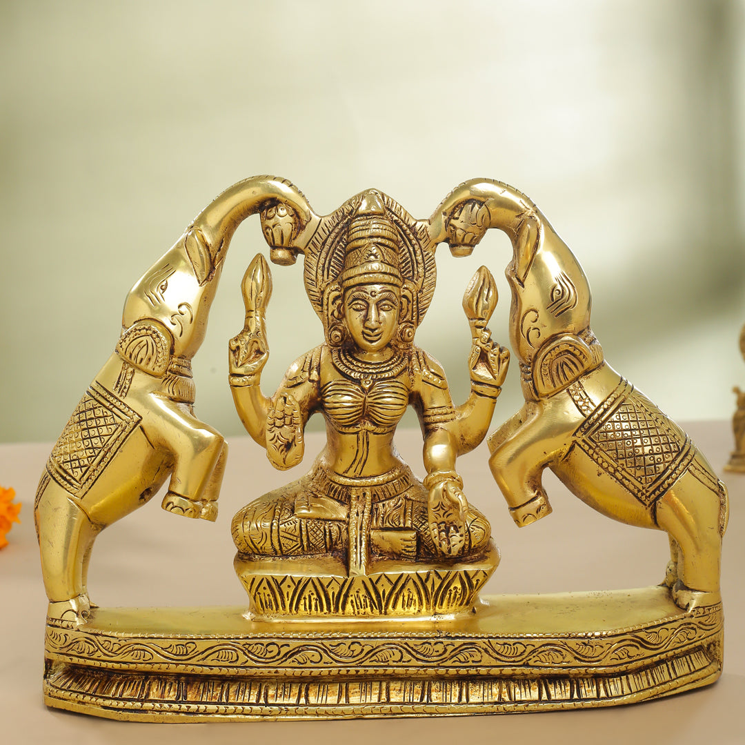 Brass Goddess Gaja Lakshmi Idol (7.5 Inch)
