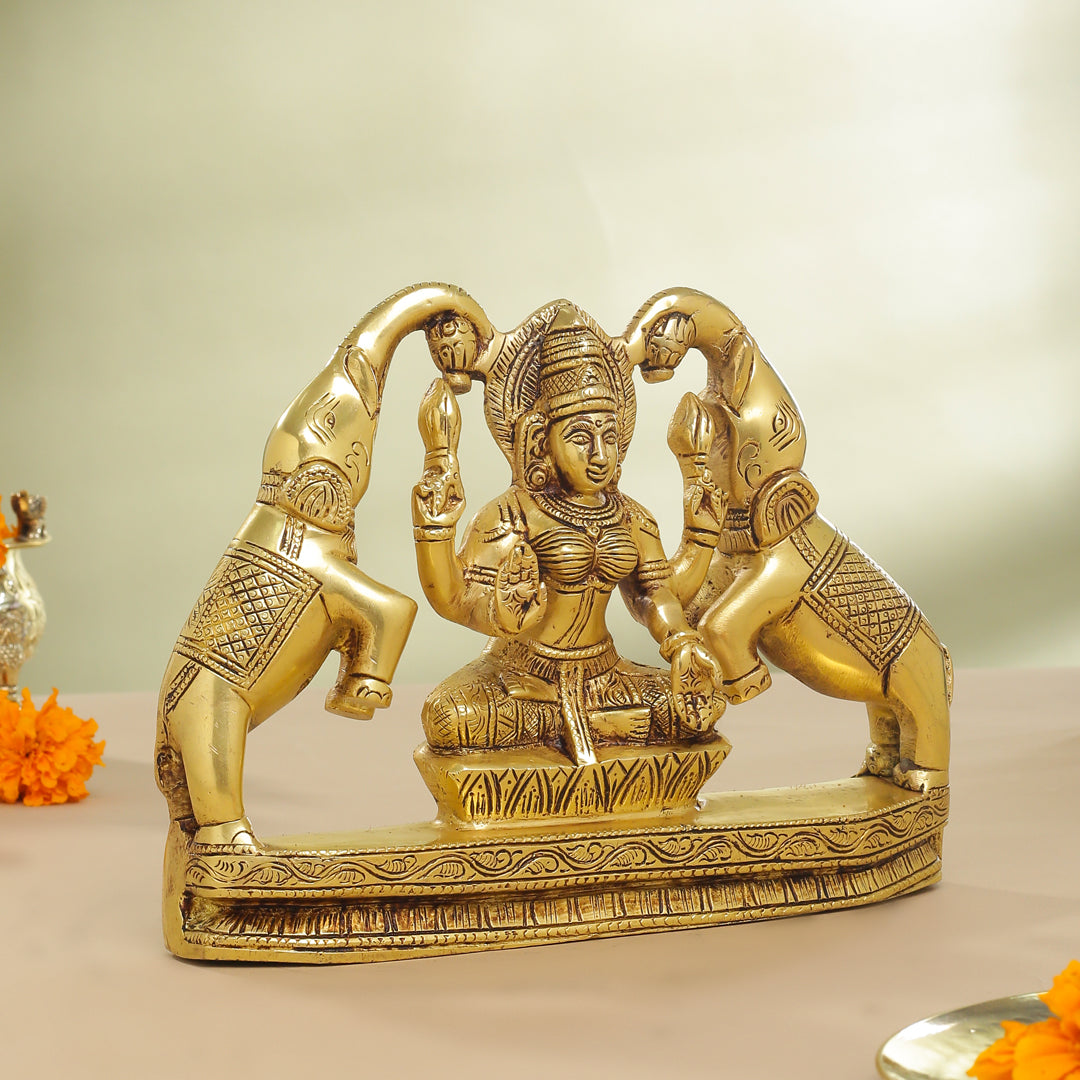 Brass Goddess Gaja Lakshmi Idol (7.5 Inch)