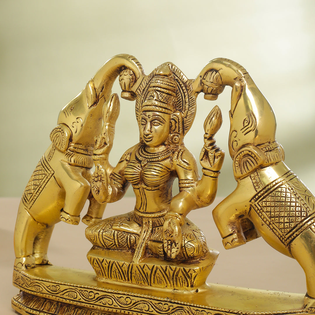 Brass Goddess Gaja Lakshmi Idol (7.5 Inch)