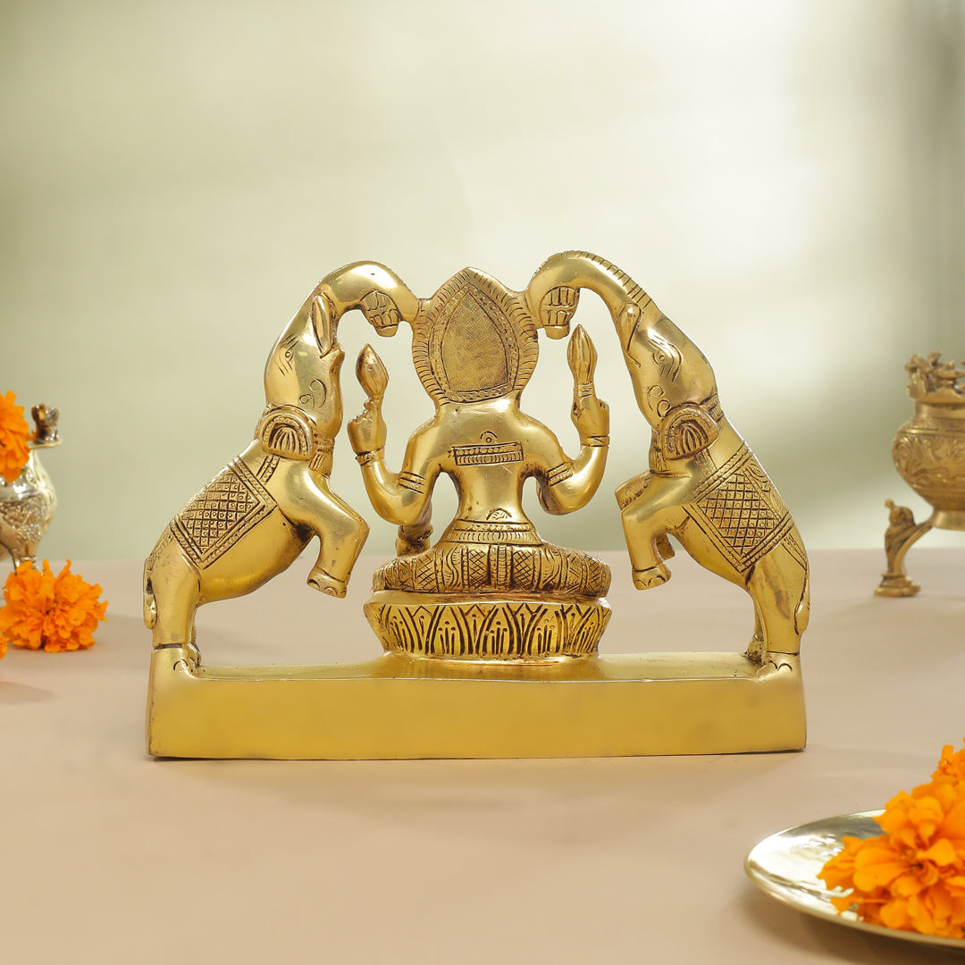 Brass Goddess Gaja Lakshmi Idol (7.5 Inch)