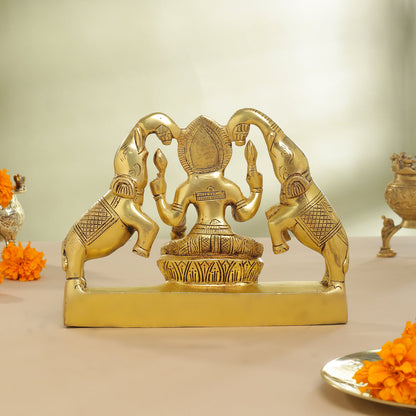 Brass Goddess Gaja Lakshmi Idol (7.5 Inch)
