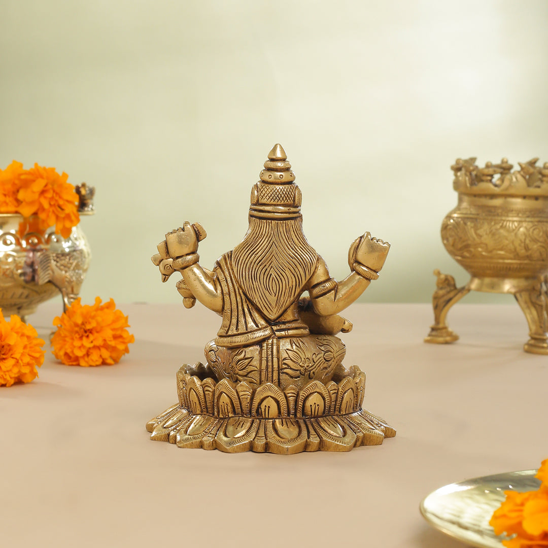 Brass Superfine Lotus Goddess Saraswati Idol (5.5 Inch)