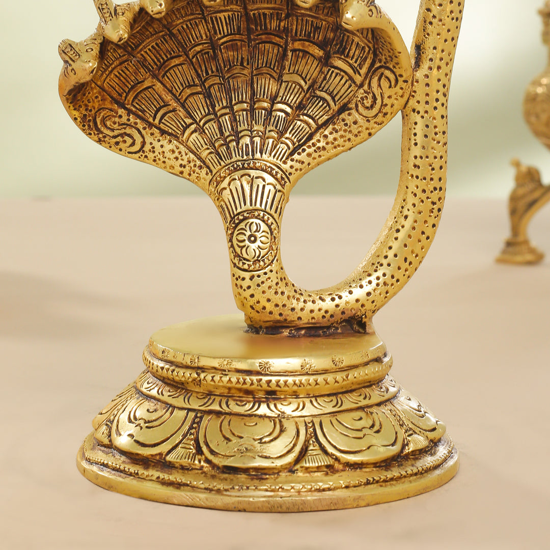 Brass Lord Dancing Ganesha On Snake (12 Inch)