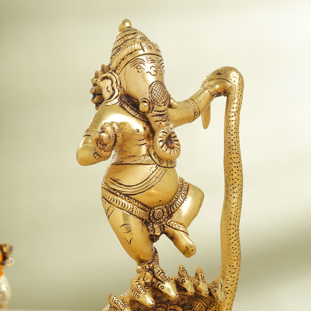 Brass Lord Dancing Ganesha On Snake (12 Inch)