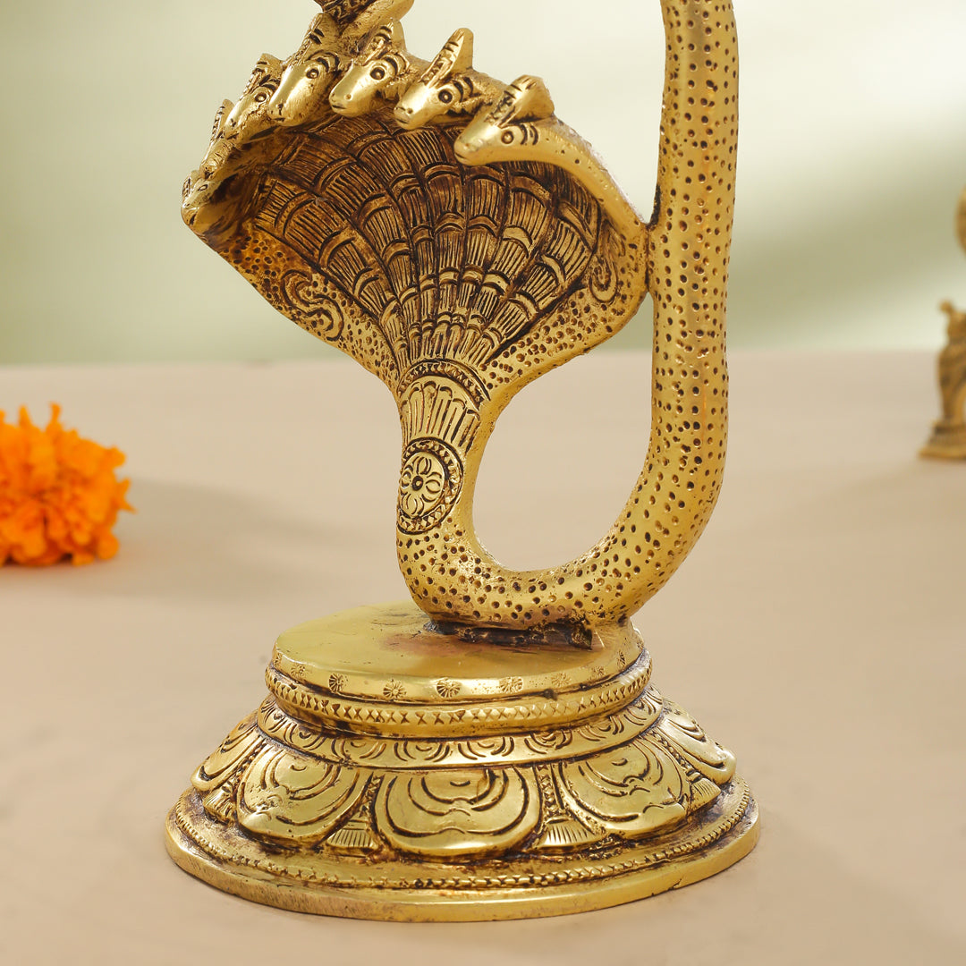 Brass Lord Dancing Ganesha On Snake (12 Inch)