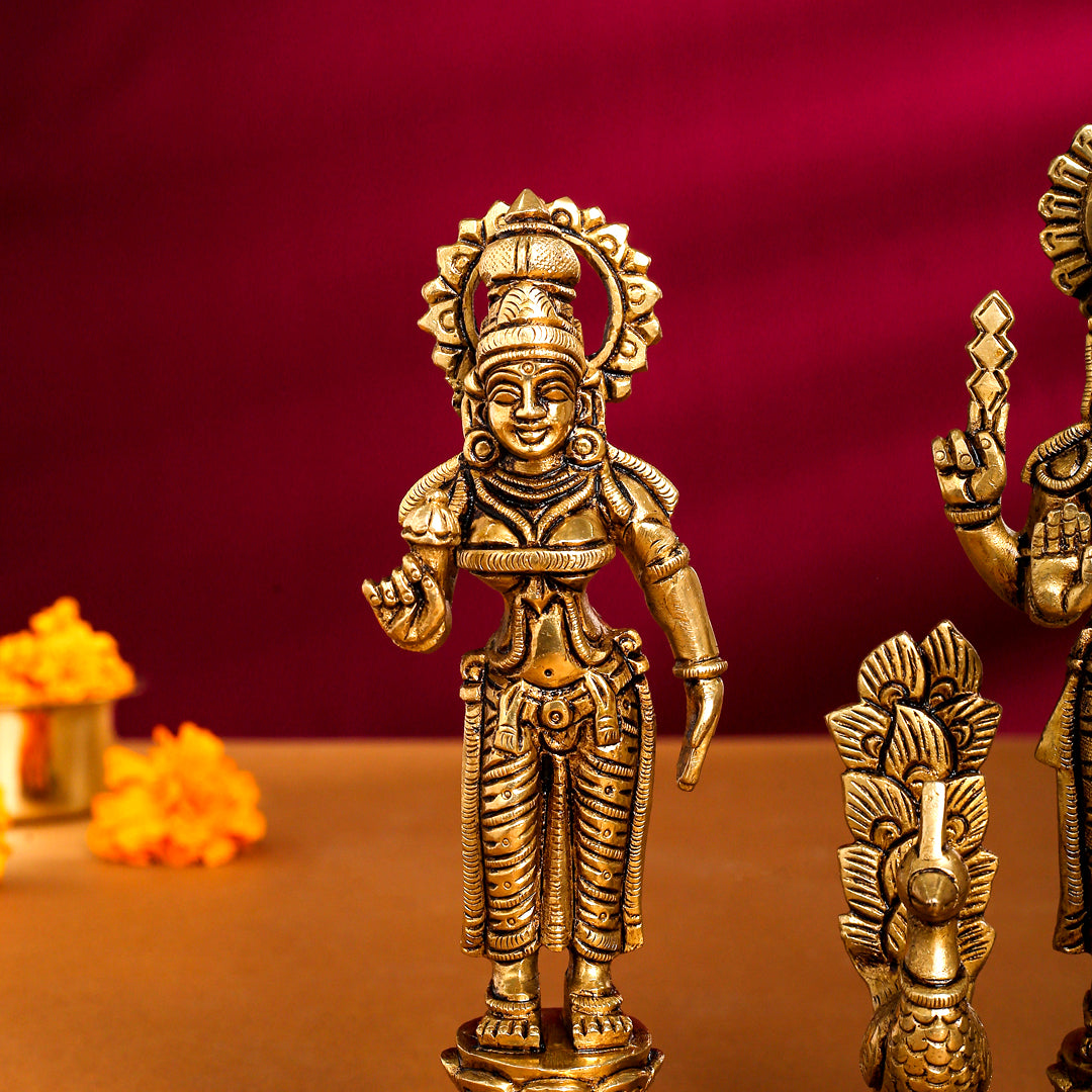 Brass Superfine Lord Murugan With Devasena And Valli Idols