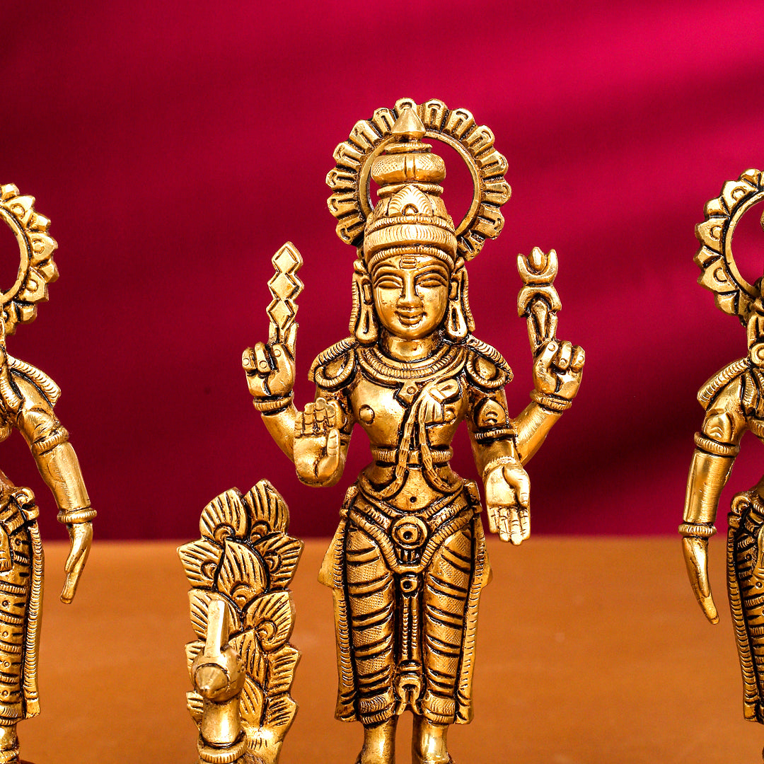Brass Superfine Lord Murugan With Devasena And Valli Idols