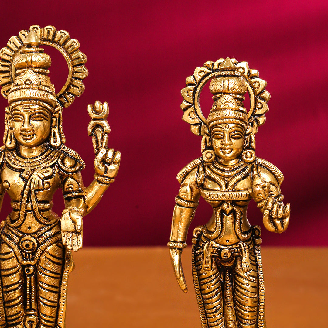 Brass Superfine Lord Murugan With Devasena And Valli Idols
