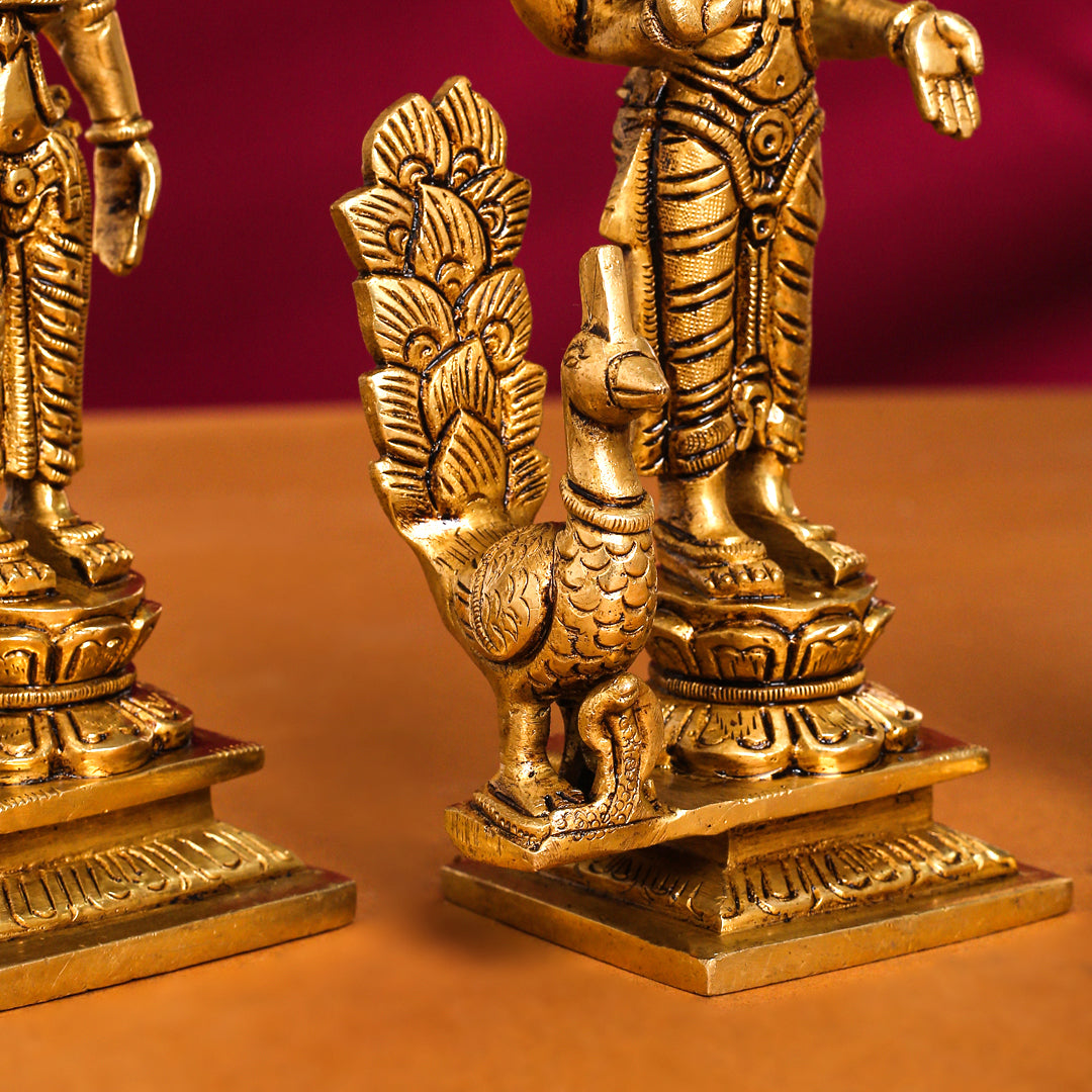 Brass Superfine Lord Murugan With Devasena And Valli Idols