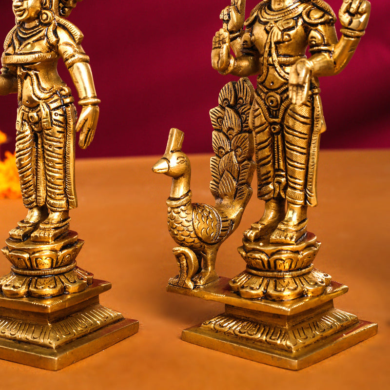 Brass Superfine Lord Murugan With Devasena And Valli Idols