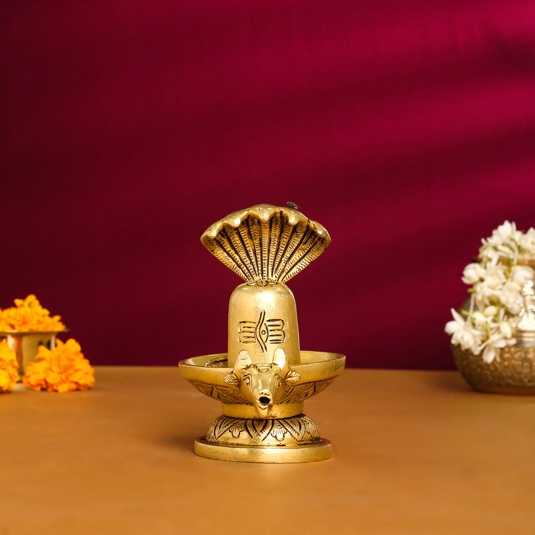 Brass Nandi Shivling/Shivlingam Idol (5 Inch)