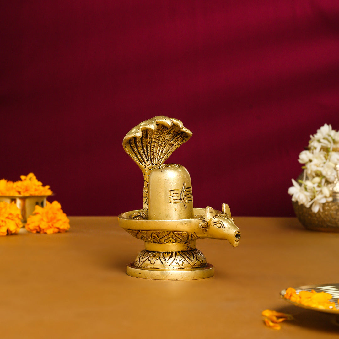 Brass Nandi Shivling/Shivlingam Idol (5 Inch)