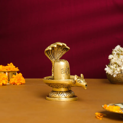 Brass Nandi Shivling/Shivlingam Idol (5 Inch)