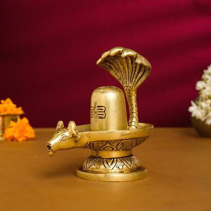 Brass Nandi Shivling/Shivlingam Idol (5 Inch)