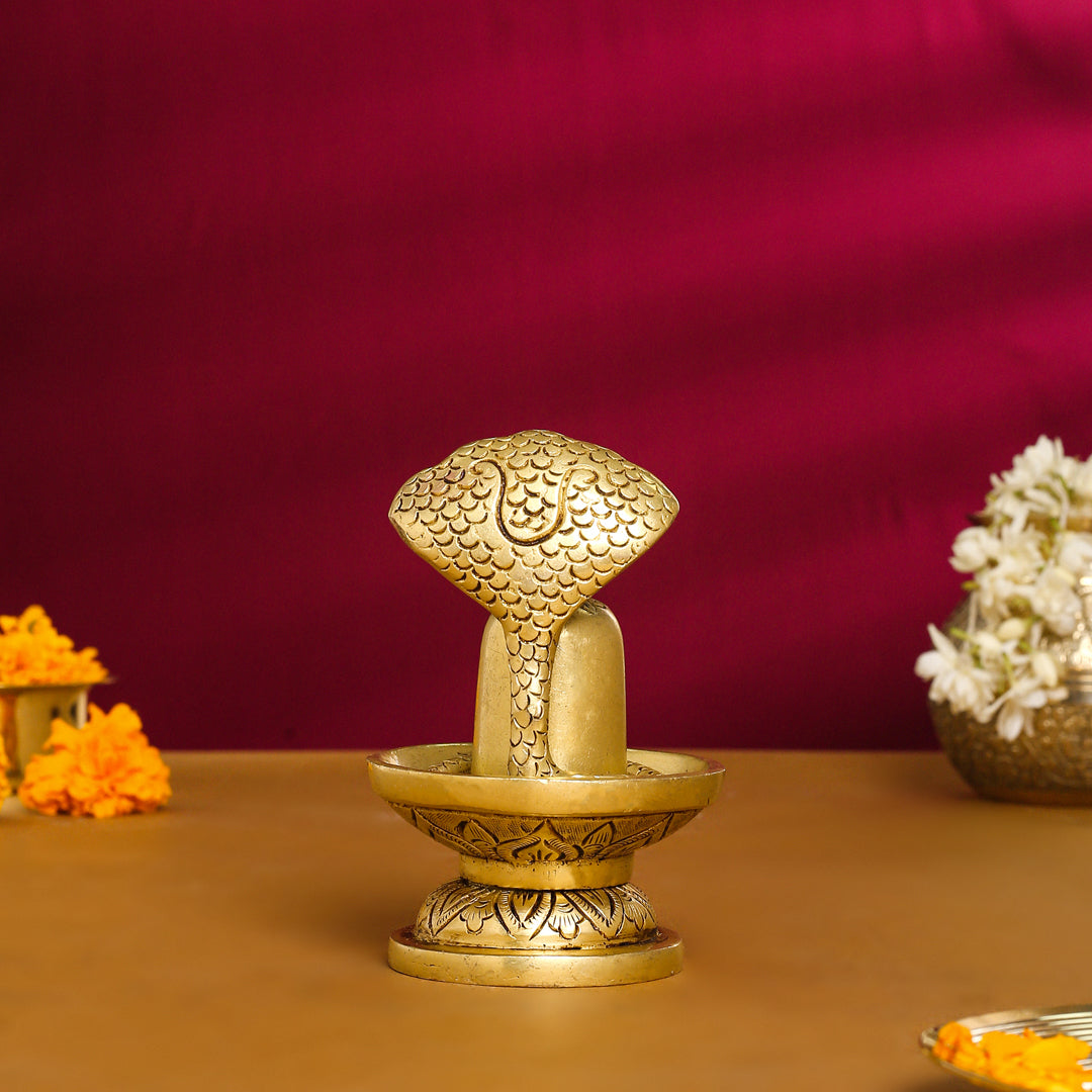 Brass Nandi Shivling/Shivlingam Idol (5 Inch)