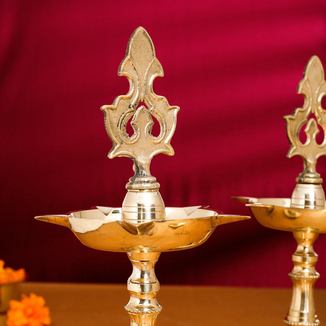 Brass Kashi Patta Samai/Diya Pair (11 Inch)