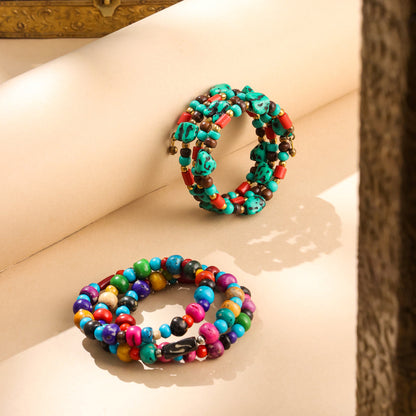 Resin Colorful Beaded Coil Bracelets – Handcrafted Boho Style