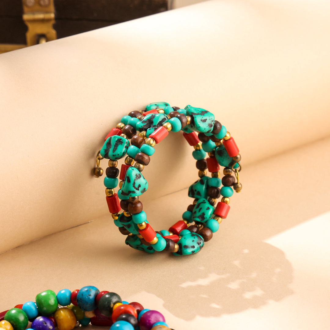 Resin Colorful Beaded Coil Bracelets – Handcrafted Boho Style