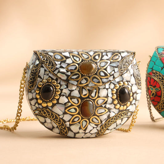 Brass Handcrafted Mosaic Sling Bags – Vintage Boho Clutch (4.5 Inch)